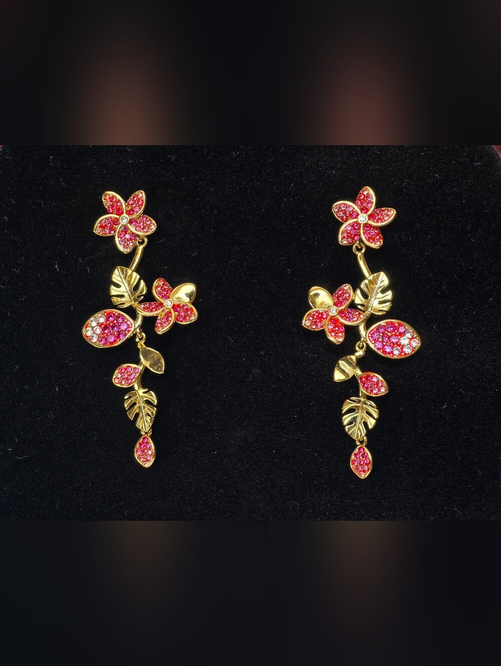Swarovski Tropical Flower Drop Earrings – Pink Crystals, Gold-Tone Plated